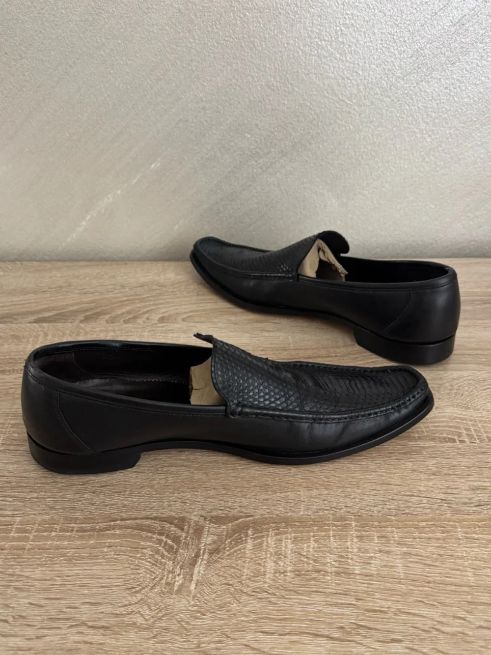 To Boot Adam Derrick NY Men 13 Black Leather Snakeskin Print Loafers Dress Shoes